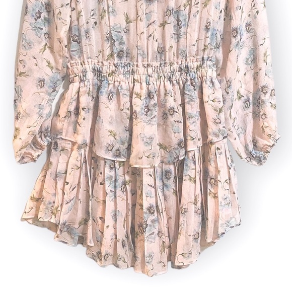 LoveShackFancy Silk Floral Popover‎ Mini Dress  Size S, Pink floral - Picture 10 of 14